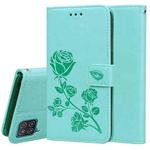 For Samsung Galaxy A22 4G Rose Embossed Leather Phone Case(Green)