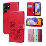 For Samsung Galaxy S22 Ultra 5G Rose Embossed Leather Phone Case(Red)