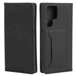 For Samsung Galaxy S22 Ultra 5G Strong Magnetism Liquid Feel Horizontal Flip Leather Phone Case(Black)