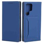 For Samsung Galaxy S22 Ultra 5G Strong Magnetism Liquid Feel Horizontal Flip Leather Phone Case(Blue)