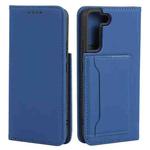 For Samsung Galaxy S22+ 5G Strong Magnetism Liquid Feel Horizontal Flip Leather Phone Case(Blue)