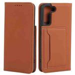 For Samsung Galaxy S22+ 5G Strong Magnetism Liquid Feel Horizontal Flip Leather Phone Case(Brown)