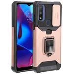 For Motorola Moto G Pure Sliding Camera Cover Design PC + TPU Shockproof Phone Case with Ring Holder & Card Slot(Rose Gold)