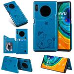 For Huawei Mate30 Pro Cat Bee Embossing Pattern Shockproof Protective Case with Card Slots & Photo Frame(Blue)