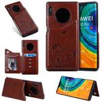 For Huawei Mate30 Pro Cat Bee Embossing Pattern Shockproof Protective Case with Card Slots & Photo Frame(Brown)