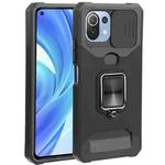 For Xiaomi Mi 11 Lite Sliding Camera Cover Design PC + TPU Shockproof Phone Case with Ring Holder & Card Slot(Black)