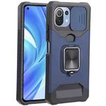 For Xiaomi Mi 11 Lite Sliding Camera Cover Design PC + TPU Shockproof Phone Case with Ring Holder & Card Slot(Blue)