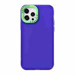 For iPhone 13 mini Color Contrast Lens Frame Transparent TPU Phone Case (Purple + Green)
