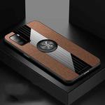 For Xiaomi Poco M3 XINLI Stitching Cloth Texture TPU Phone Case with Ring Holder(Brown)