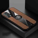 For OnePlus Nord 2 5G XINLI Stitching Cloth Texture TPU Phone Case with Ring Holder(Brown)