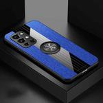 For OnePlus 9R XINLI Stitching Cloth Texture TPU Phone Case with Ring Holder(Blue)