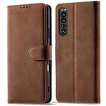 For Sony Xperia 1 III Frosted Anti-theft Brush Horizontal Flip Leather Phone Case(Coffee)
