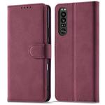 For Sony Xperia 1 III Frosted Anti-theft Brush Horizontal Flip Leather Phone Case(Wine Red)