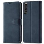 For Sony Xperia 5 III Frosted Anti-theft Brush Horizontal Flip Leather Phone Case(Dark Blue)