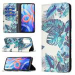 For Xiaomi Redmi Note 11 5G Colored Drawing Invisible Magnetic PU Leather Phone Case(Blue Leaf)