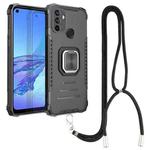 For OPPO A53 2020 / A32 Aluminum Alloy + TPU Phone Case with Lanyard(Black)