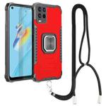 For OPPO A54 4G Aluminum Alloy + TPU Phone Case with Lanyard(Red)