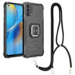 For OPPO A74 4G Aluminum Alloy + TPU Phone Case with Lanyard(Black)