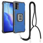 For OPPO Reno5 Aluminum Alloy + TPU Phone Case with Lanyard(Blue)