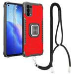 For OPPO Reno5 Aluminum Alloy + TPU Phone Case with Lanyard(Red)