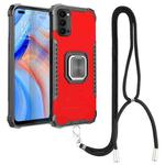 For OPPO Reno4 5G / 4G Aluminum Alloy + TPU Phone Case with Lanyard(Red)