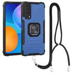 For Huawei Y7a / P Smart 2021 Aluminum Alloy + TPU Phone Case with Lanyard(Blue)