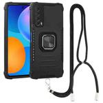 For Huawei Y7a / P Smart 2021 Aluminum Alloy + TPU Phone Case with Lanyard(Black)