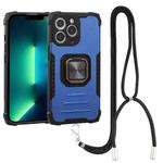 For iPhone 13 Pro Max Lanyard Aluminum TPU Case (Blue)