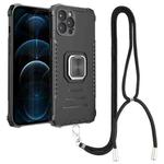 For iPhone 12 Pro Lanyard Aluminum TPU Case(Black)