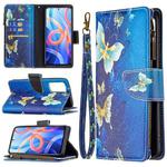 For Xiaomi Redmi Note 11 5G Colored Drawing Pattern Zipper Leather Phone Case(Gold Butterfly)