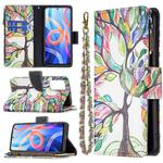 For Xiaomi Redmi Note 11 5G Colored Drawing Pattern Zipper Leather Phone Case(Tree)
