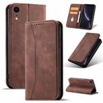 For iPhone XR Magnetic Dual-fold Leather Case(Coffee)