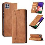 For Samsung Galaxy A22 5G Magnetic Dual-fold Leather Phone Case(Brown)