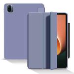 For Xiaomi Pad 5 / Pad 5 Pro Skin Feel Matte Honeycomb Leather Tablet Case with Tri-fold Bracket(Lavender Grey)
