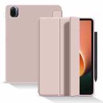 For Xiaomi Pad 5 / Pad 5 Pro Skin Feel Matte Honeycomb Leather Tablet Case with Tri-fold Bracket(Light Pink)