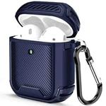 Leather Texture Anti-scratch Anti-full Earphone Protective Case with Hook For AirPods 1 / 2(Royal Blue)