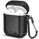 Leather Texture Anti-scratch Anti-full Earphone Protective Case with Hook For AirPods 1 / 2(Black)