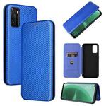 For OPPO A55s 5G Carbon Fiber Texture Horizontal Flip Leather Phone Case(Blue)