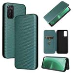 For OPPO A55s 5G Carbon Fiber Texture Horizontal Flip Leather Phone Case(Green)