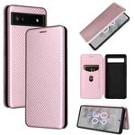 For Google Pixel 6a Carbon Fiber Texture Horizontal Flip Leather Phone Case(Pink)