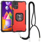 For Samsung Galaxy M31s Lanyard Aluminum TPU Case(Red)
