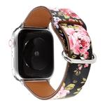 For Apple Watch Series 7 41mm / 6 & SE & 5 & 4 40mm / 3 & 2 & 1 38mm Floral Strap Watch Band(Black Pink)