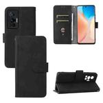 For vivo X70 Pro Solid Color Skin Feel Magnetic Buckle Leather Phone Case(Black)