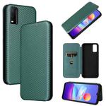 For vivo Y3s 2021 Carbon Fiber Texture Horizontal Flip Leather Phone Case(Green)