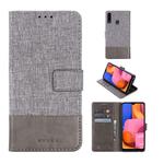 For Galaxy A20s MUMXA MX102 Horizontal Flip Canvas Stitching Leather Case with Holder & Card Slots & Wallet(Grey)