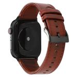 For Apple Watch Series 7 45mm / 6 & SE & 5 & 4 44mm / 3 & 2 & 1 42mm Oil Wax Crazy Horse Texture Genuine Leather Watch Band(Red-brown)