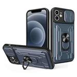 For iPhone 12 Sliding Camshield Card Phone Case(Grey Blue)