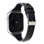 For Apple Watch Series 9&8&7 41mm / SE 3&SE 2&6&SE&5&4 40mm / 3&2&1 38mm Stitching Stripes Genuine Leather Watch Band Watch Band(Black)