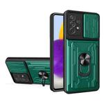 For Samsung Galaxy A72 4G / 5G Sliding Camshield Card Phone Case(Dark Green)