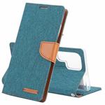 For Samsung Galaxy S22 Ultra 5G GOOSPERY CANVAS DIARY Canvas Texture Leather Phone Case(Dark Green)